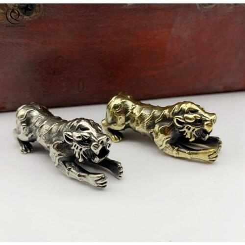 Tiger Knife Beads Brass Animal Keychain Pendants Outdoor EDC Tool Paracord Umbrella Rope Hangings Jewelry Car Keyrings DIY Parts