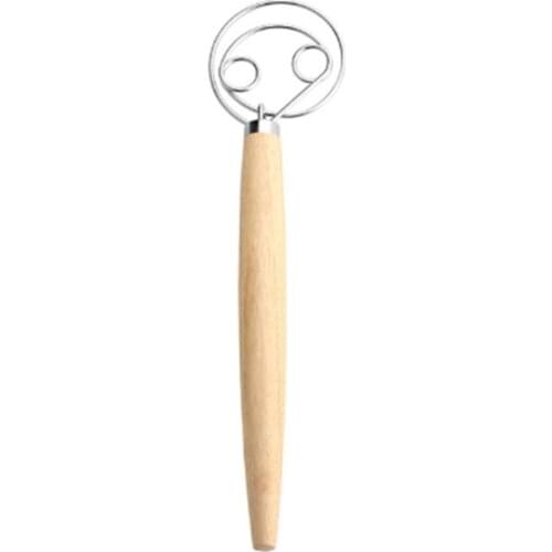 Dough Whisk Stainless Steel Hand Mixer Wooden Handle Kitchen Baking Tools Artisian Blender Double Circle Pastry Blender