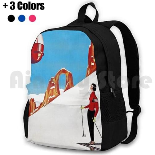 She Skis Alone Vintage Tignes Ski Sport Poster-Outdoor Hiking Backpack Riding Climbing Sports Bag She Skis Alone Sport Sports