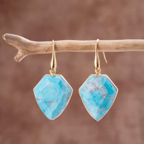 Protective Shield shape Dangled Hook Drop Earrings Natural Stones