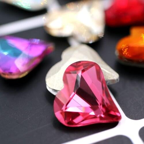 High quality Nail Art pointback glue on rhinestones 20pcs K9 glass crysyal Heart shape Rose rhinestones diy clothing Accessories