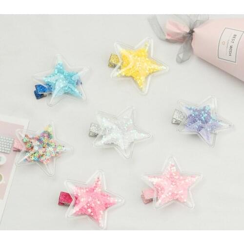 XIMA 7pcs/lot Shining Star Hair Clip Quicksand Infant Hairpins Girl Star Clip Children Girls Sequins Hairpin Hair Accessories