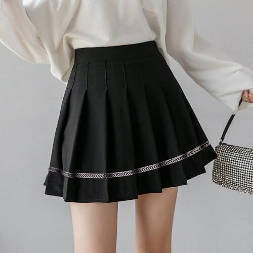 New 2021 Elegant Women Skirt Solid Color Casual Fashion High Waist Pleated Slim Solid A-line Skirt female skirt Jupe