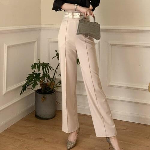 2020 Spring Autumn OL Style Long Pants Women High Waist Female Suit Pants Wide Leg Straight Solid Trousers Femme