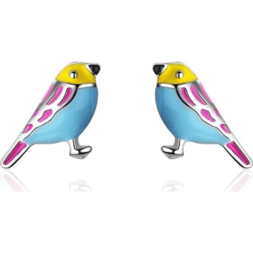 KOFSAC New Fashion Sterling Silver 925 Stud Earrings For Women Jewelry Colorful Cute Bird Earring Female Engagement Accessories