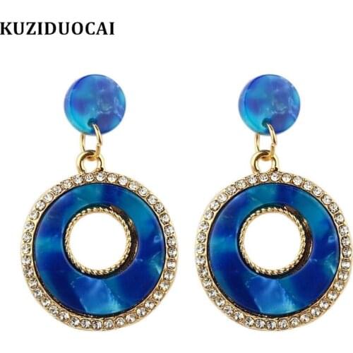 Kuziduocai 2019 New Fashion Jewelry Zircon Acrylic Acetate Fibre Colorful Dangle Round Statement Drop Earrings For Women Brincos