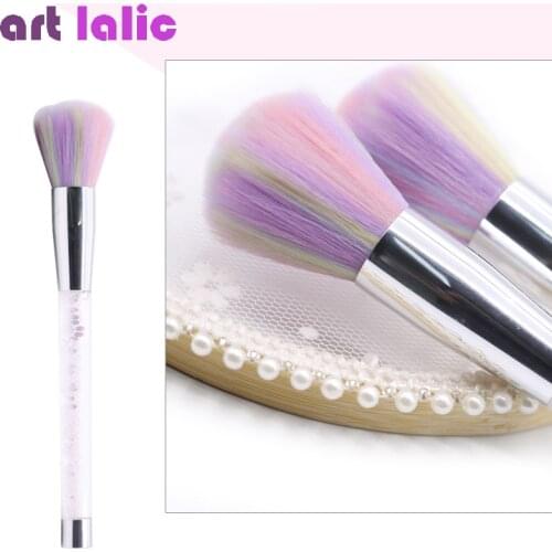 1Pcs Nail Cleaning Brush Gradient Rainbow Pink Rhinestone Handle Dust Glitter Powder Remover Pen Manicure Nail Art Tools