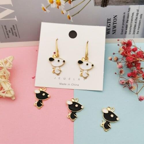 10pcs Cartoon Little Rat Enamel Charms Oil Drop Gold Tone Metal Pendants DIY Earring Bracelet Jewelry Accessories Kid Gift FX362