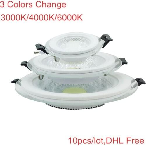 10pcs/lot,DHL Free shipping 5W 10W 15W 25W 3 Colors Change (3000K/4000K/6000K) Glass COB LED Downlight AC85-265V Recessed Lamp