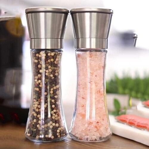 2-Pcs Home Kitchen Manual Seasoning Salt Pepper Shaker Grinder Matching Stand Set