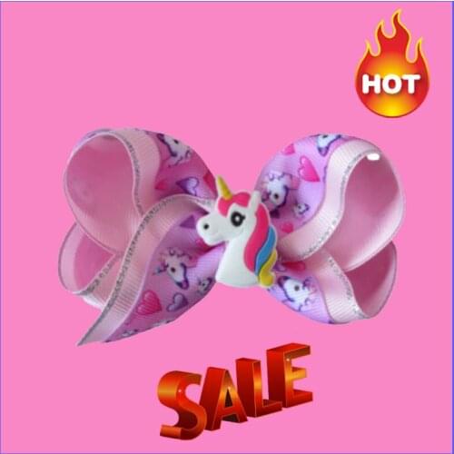 20 BLESSING Girl Popular 4" Two Tone ABC Hair Bow Clip happy unicorn Doll Rainbow Baby