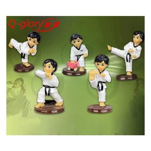 5 Dolls Taekwondo Set Kawaii Home Decoration Figurines Gaden Figures mini garden Accessories Kickboxing Korea Resin Handicraft