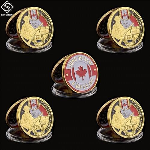5PCS WWII France Normandy Juno Beach The 3rd Canadian Infantry Division Soldier Gold Challenge Metal Coin Collection