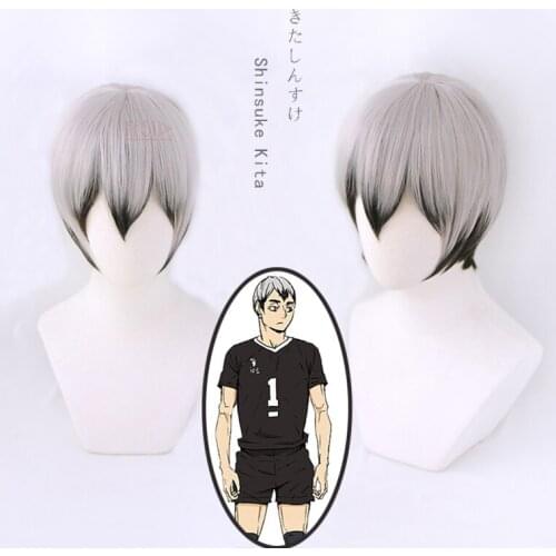 Anime Haikyuu! Shinsuke Kita Cosplay Short Gray Wig Heat-resistant Fiber Hair + Free Wig Cap Halloween Party Cosplay Adults Kids