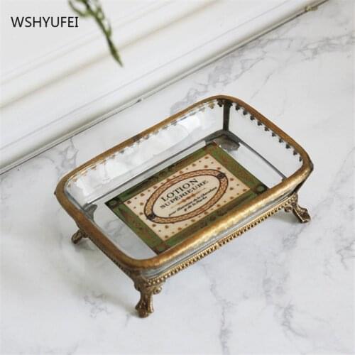 Old effect retro style Nordic imported glass with brass creative exquisite knotted soap box jewelry box bathroom storage