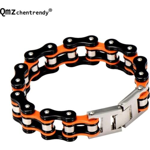 22cm*17mm Stainless Steel Blue Orange Colors Motor Link Big jewelry Huge Heavy Motorcycle Biker Chain Bracelet For Men Bangle