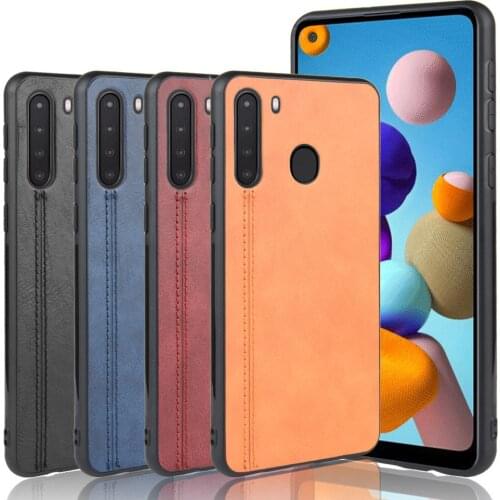 For Samsung Galaxy A21 Case 6.5 inch Luxury Calfskin PU Leather lines Back Cover Shockproof Case For Samsung A21 Phone Case