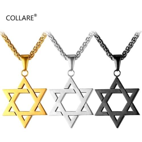 Collare Magen Star Of David Pendant Israel Chain Necklace Women Stainless Steel Judaica Gold/Black Color Jewish Men Jewelry P813