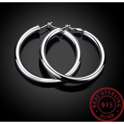 Hyperbole 925 Sterling Silver Simple Big Smooth Round Circle Hoop Earrings For Women 2020 Sterling-Silver-Jewelry Pendientes