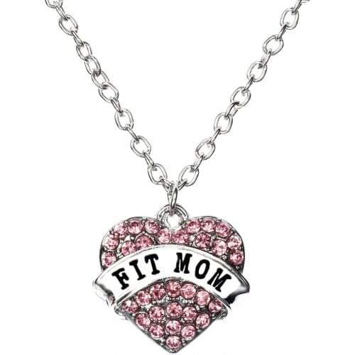 Crystal Fit Mom Pink Clear Love Heart Charm Pendant Necklace For Mothers Day Gifts Mom Family Female Women Jewerly Birthday