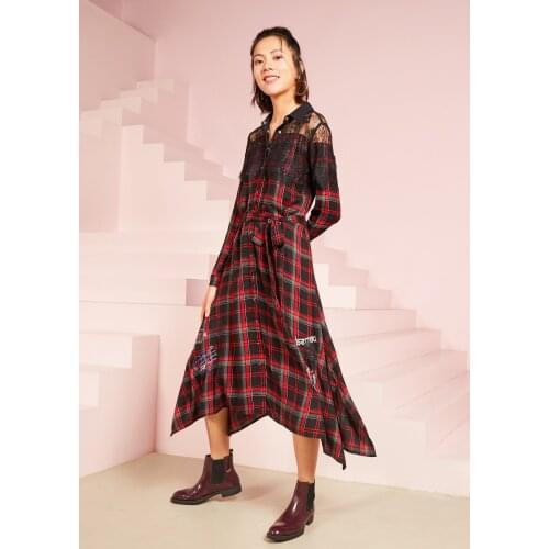 Spanish Lace Stitching Embroidery Irregular Hem Show Thin Belt Dress