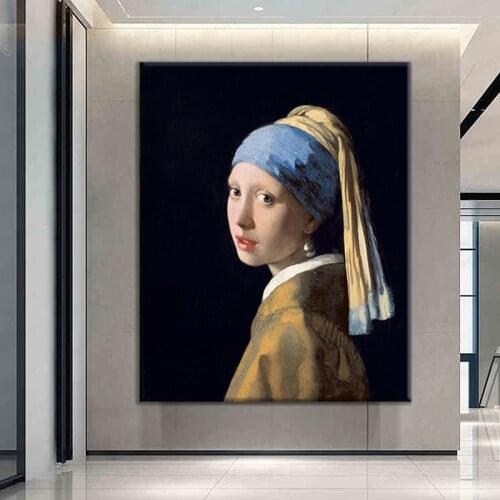 Vermeer Classic Wall Art Pictrue Canvas Oil Painting Girl with Pearl Earrings Prints Poster Home Decoration Abstract Living Room