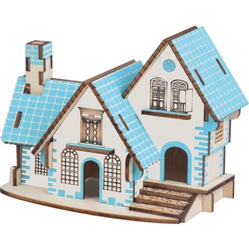 2Pcs Kids DIY Assembly Wooden 3D House Model Jigsaw Puzzle Learning Education Toy