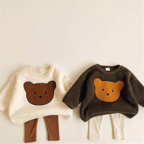 Unisex Baby Clothes Sets Cute Bear Printed Long Sleeve Pullovers Top Trousers Autumn Cotton Tracksuit Outfit Clothes Set