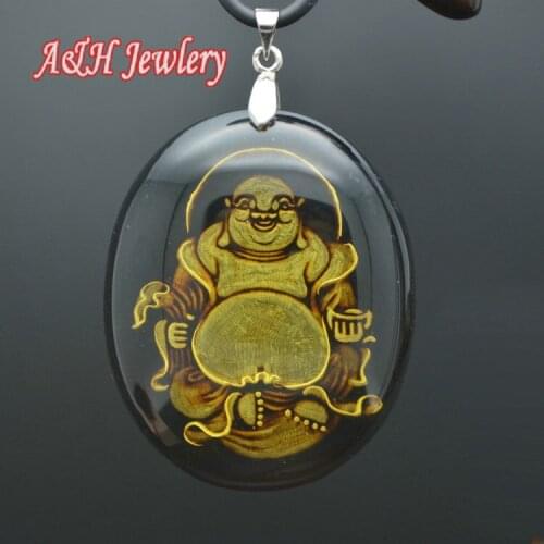 Fashion Women Jewelry Imitated Resin With Laughing Buddha Inner Carved Pendant Necklace 5pc/lot