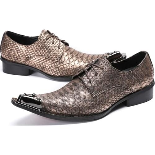 Spring Autumn Chaussure Crocodile Man Leather Shoes Party Lace Up Oxfords Metallic Toe Mens Business Formal Shoes Rivets