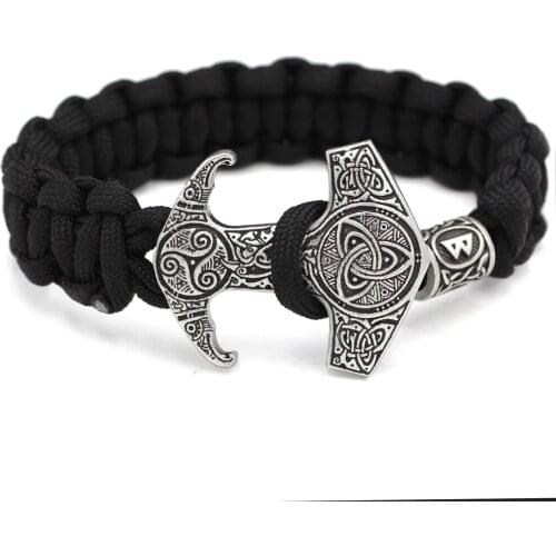 Men Viking Talisman Thor Hammer Amulet Hammer Odin Raven Symbol Knot Bracelet