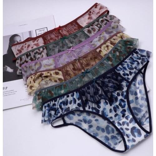 Soft Mesh Sexy Womens Underwear Lace PantiesTriangle Pants Quality T-pants Mid Rise Period Underwear Womens Fashion Leopard