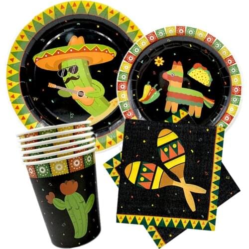 Omilut Mexico Cactus Birthday Party Decor Mexico Alpaca Disposable Plates/Cups/Napkins Mexico Party Supplies Decor