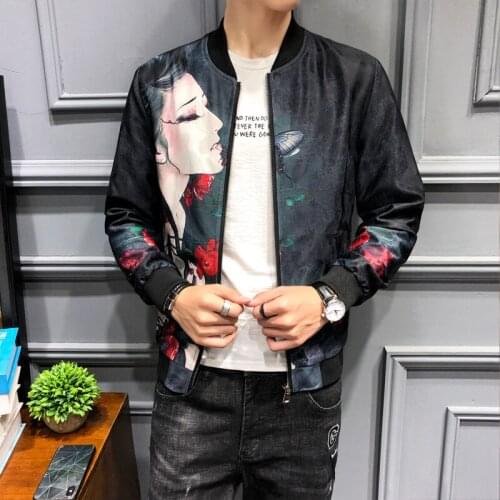 2020 Autumn Men Floral Jacket Girl Print Bomber Baseball Vintage Jackets Mens High Quality Jaqueta Motoqueiro