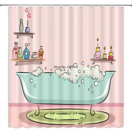 Romantic Pink 3D Shower Curtains Girls Bath Printing Bathroom Shower Curtain Waterproof Polyester Fabric Bath Curtain Decoration