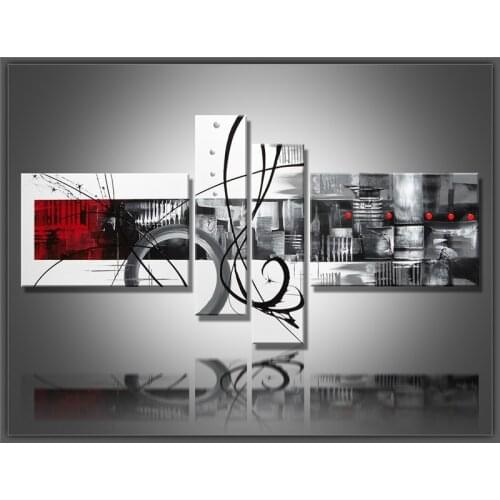 100%Hand-Painted Modern on the Canvas Art Black line Abstract Oil Painting Wall Household Sitting Room Decoration 4 pcs/set