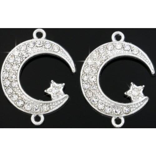 KJjewel Silver Plated Crystal Moon Star Connector for Jewelry Making Bracelet Accessories Craft DIY Handmade Jewelry Findings