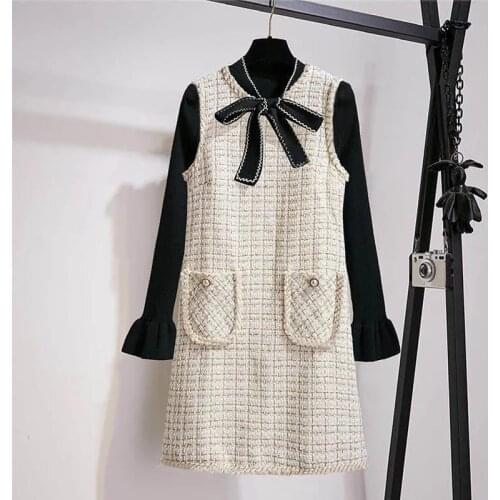 Woolen vest skirt female autumn and winter 2021 new fashion and elegant temperament retro plaid bottoming dress two-piece suit