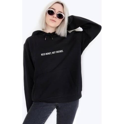 Skuggnas New Arrival Need Money Not Friends Aesthetic Hoodie Tumblr Hoodie Grunge Clothing Long Sleeve Gothic Tops Drop ship