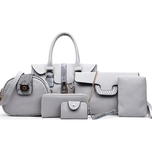 6 PCS/Set Red PU Leather Handbags Women Bag Set Famous Brands Tote Bag Ladys Shoulder Crossbody Bags Clutch Bag Womens'Pouch