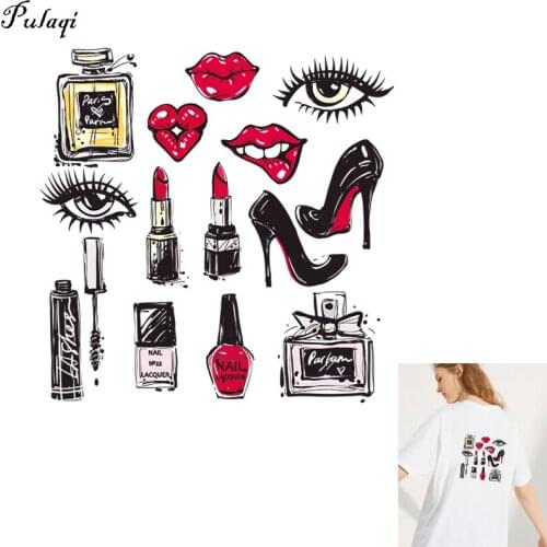 Pulaqi Perfume Thermal Iron On Transfers Cosmetic Sticker for Girl Woman Heat Transfer For Clothing Patches Vinyl Applique Decor