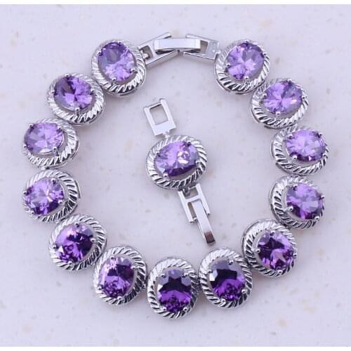 High Quality Purple Austrian Crystal Silver Plated Color Fashion Charm Bracelets Women Party Trendy Jewelry Free Gift Box D0048