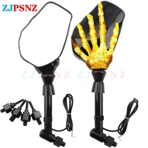 8 10mm Motorcycle Mirror Skull Hand Skeleton Ghost Claw LED Turn Signal Light Rearview Mirrors Moped ATV Motocross High Quality