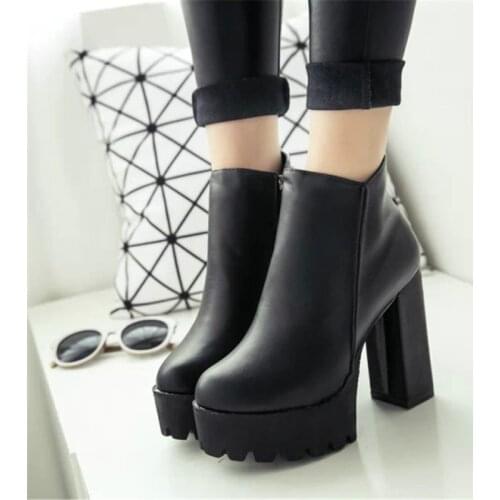 Brand Designers New Spring Autumn Women Shoes Black High Heels Boots Lacing Platform Ankle Boots Chunky Heel rtg56