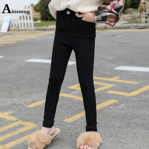 Aimsnug Womens Jeans Demin Pants Kids Clothing 2021 Autumn Winter Fashion Skinny Trouser Plus Velvet Children Jean Pantalon