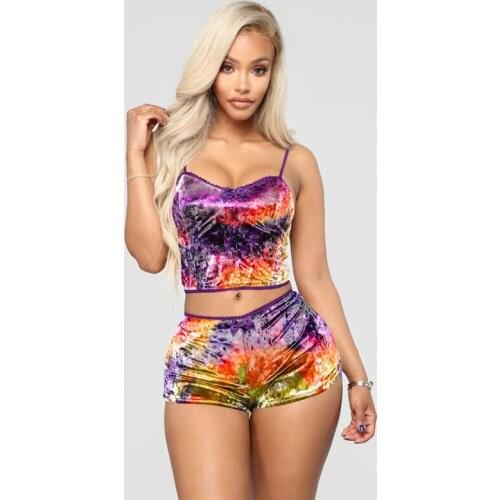 Women Summer Sling Tops and Shorts 2PCS Pajamas Female Printed Bustier Vest+Short Pants Velvet Casual Homewear Clothes Sets XXL