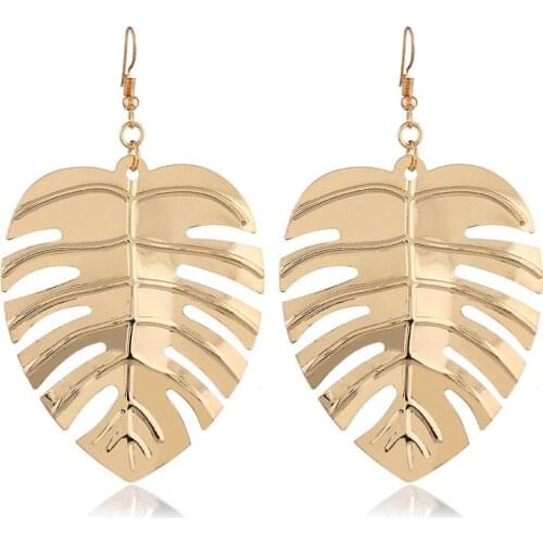 Trendy Gold Color Metal Leaf Style Drop Earrings For Women Bohemia Plant Punk Ear Accessory Charm Jewelry Brincos Mujer JY5614