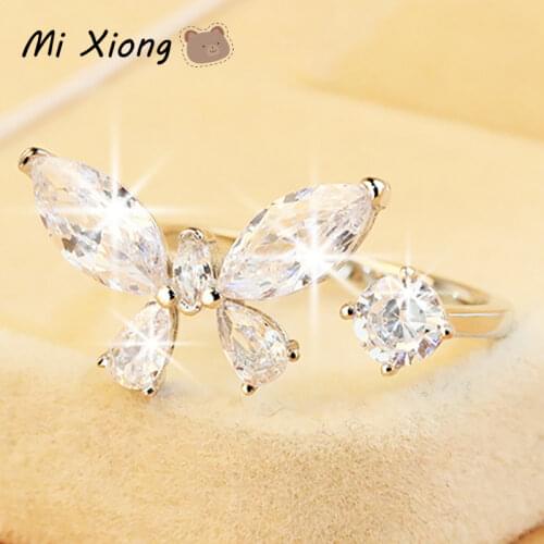 Mi Xiong 925 Sterling Silver Butterfly Diamond Open Adjustable Ring Shines Exquisite Ladies Engagement Brand Jewelry