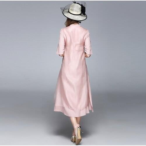 Boollili Summer Dress 2020 100% Real Silk Vintage Maxi Dress Women Clothes Cheongsam Ladies Dressses Elegant Pink Dress Vestidos