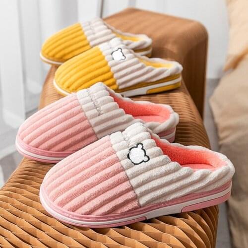 Winter Warm Slippers Women Men Soft Sole Non-slip Plush Cotton Shoes Memory Foam Couples Unisex Home Bedroom Ladies Fur Slides
